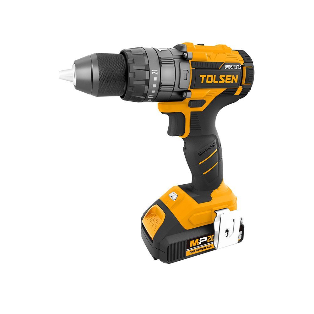 دریل شارژی 13 چکشی براشلس 20 ولت به همراه دو باطری و کیف تولسن TOOLSEN مدل 87254 1*M42