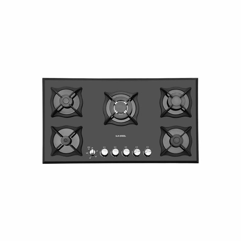 اجاق گاز شیشه ای برقی 5 شعله تایمر دار هلالی مدل G503-T ایلیا استیل ILIA STEEL فرشته9*12