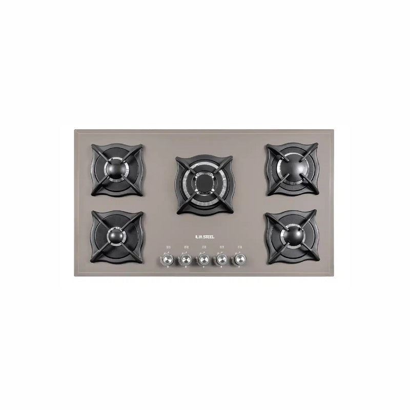 اجاق گاز پنج شعله شیشه ای بژ مدل G518BE ایلیا استیل ILIA STEEL نسترن9*12