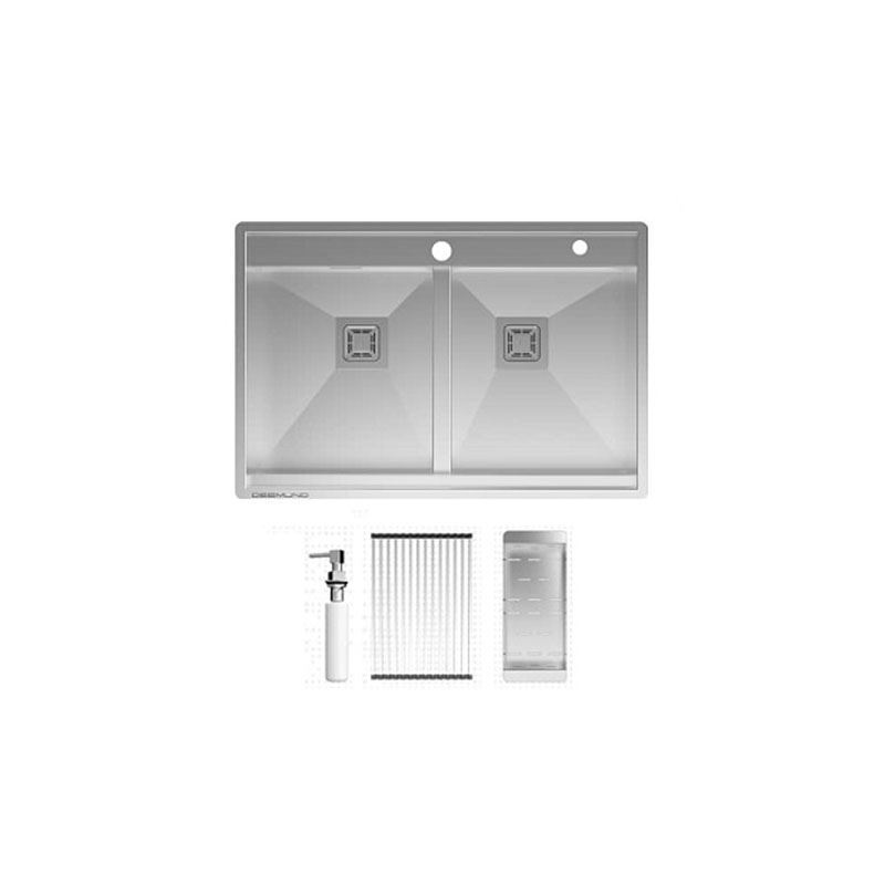 سینک ظرفشویی تو کار استیل دو لگن باکسی مدل SB32074 دیموند DEEMUND نسترن8*12
