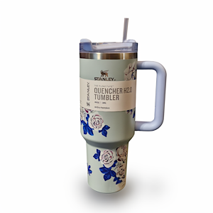 تراول ماگ شاخه گل آبی کد STANLEY-FL  STANLEY Blue Floral Branch Travel Mug 1.18L – Stainless Steel Insulated Tumbler