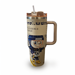 تراول ماگ استیکر نسکافه ای STANLEY  STANLEY Sticker Coffee Brown Travel Mug 1.18L – Stainless Steel Insulated Tumbler with Labubu Lid