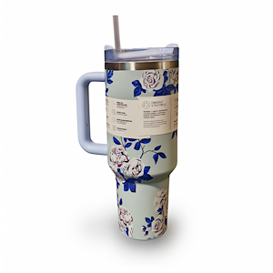 تراول ماگ شاخه گل آبی کد STANLEY-FL  STANLEY Blue Floral Branch Travel Mug 1.18L – Stainless Steel Insulated Tumbler