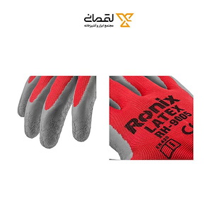 دستکش لاتکس کف مواد طوسی نخ قرمز به همراه تگ سبک مدل RH-9005 رونیکس RONIX 1*G43