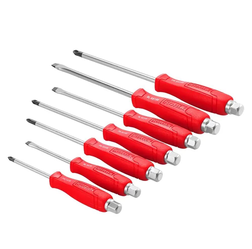 ست پیچ گوشتی ضربه ای کیفی سری 7 عددی دسته پلاستیکی تک رنگ مدل 2910 رونیکس RONIX 