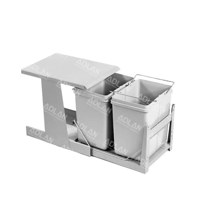 سطل زباله دو مخزنه متوسط ریل کف تاندم 34 لیتری آدلان A838 12*H12