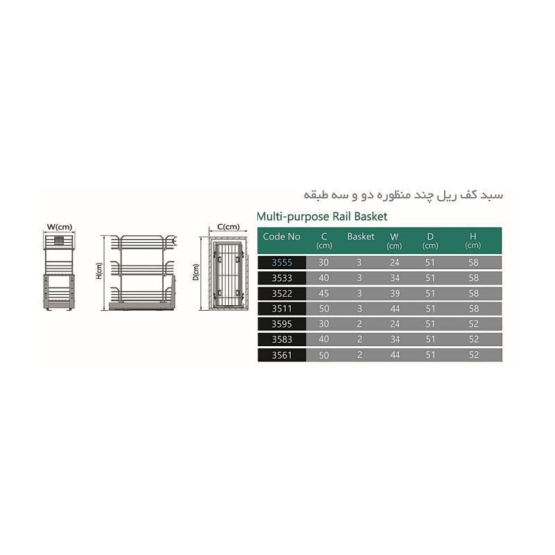 سبد چند منظوره ریل کف 3 طبقه مدل 3555 (S.A) پلاتین PELATIN 12*فرشته14