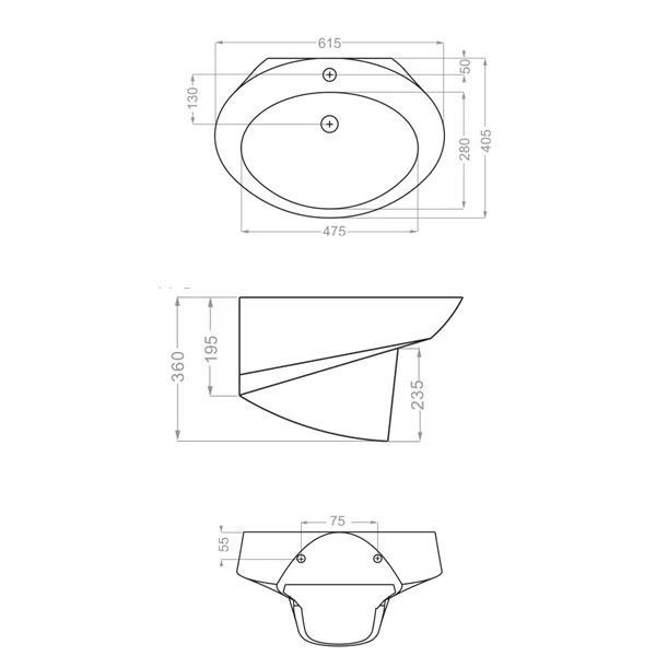 سنگ روشویی مدل الیت نیم پایه سفید ساده درجه دو گلسار 12*A24  نرگس11*12