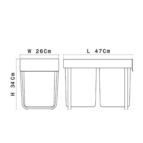 سطل زباله دو مخزنه ریلی کوچک 24 لیتری یونیت 30آدلان کد A808 1*G51     12*H12
