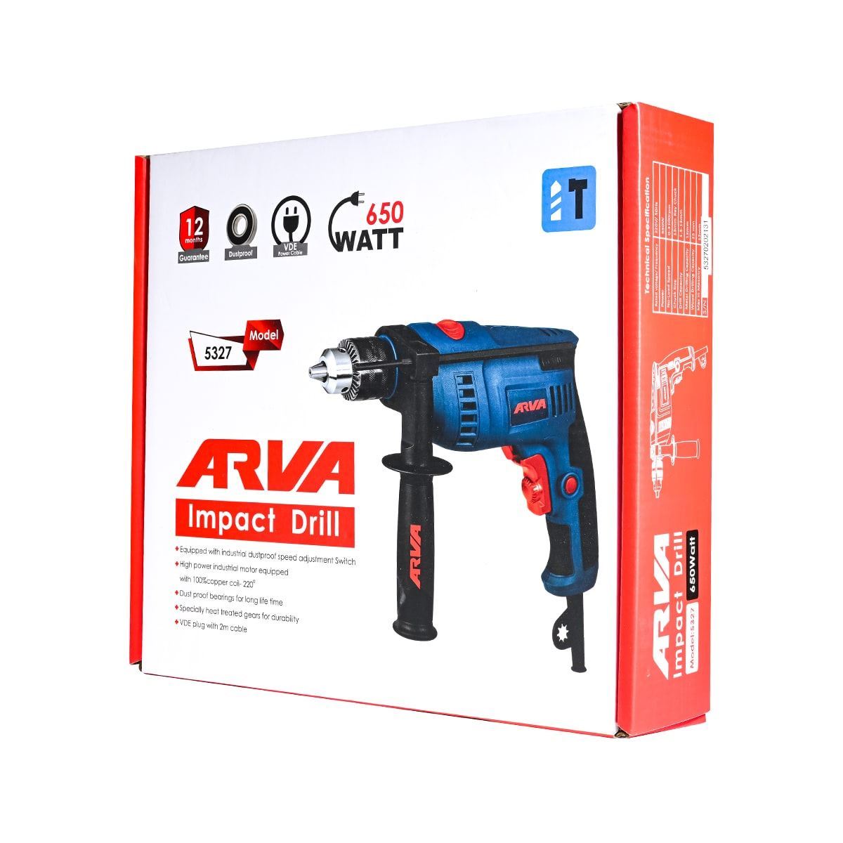 دریل چکشی 650 وات دیمردار مدل 5327 آروا ARVA M42*1