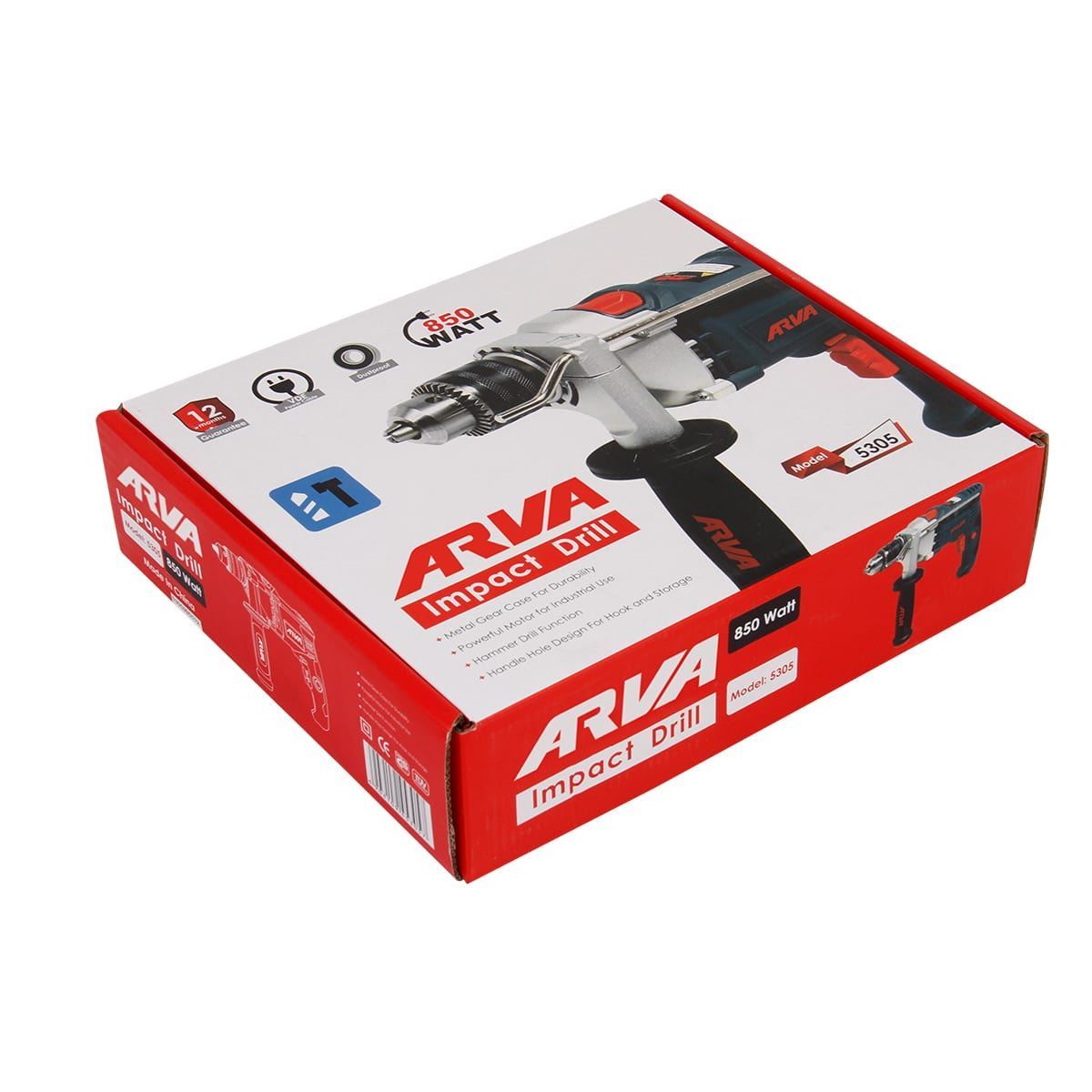 دریل چکشی 13 میلیمتر نیم تنه فلزی دستی 850 وات کد 5305 آروا ARVA 1*M43