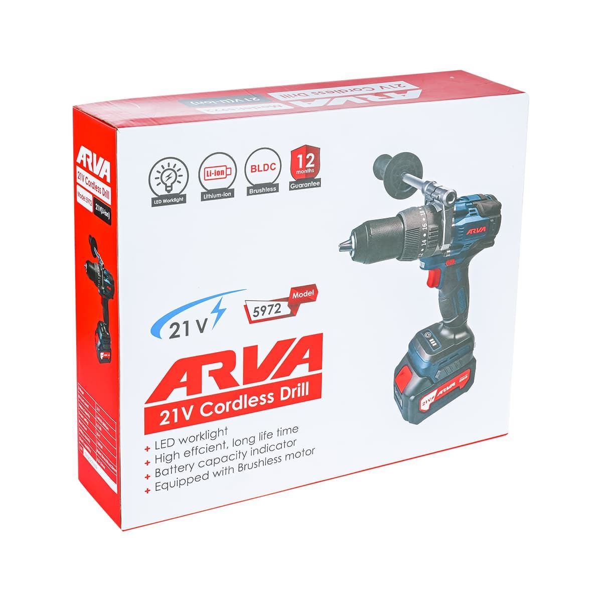 دریل چکشی براشلس 21 ولت دو باطری کد 5972 آروا ARVA 1*M42