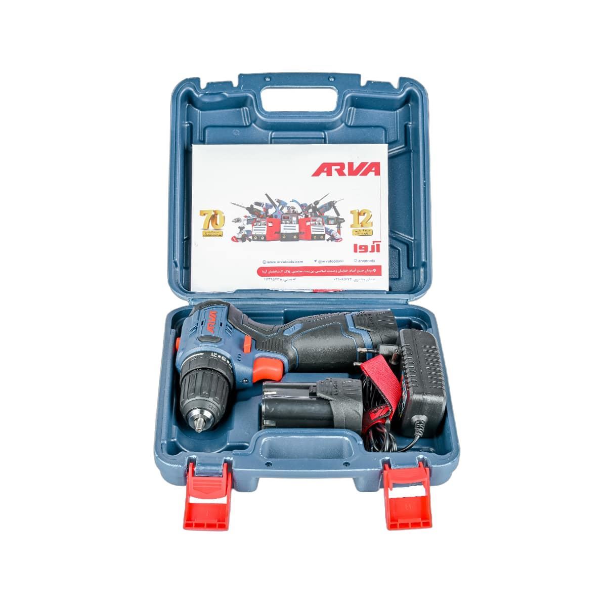 دریل چکشی براشلس 16/8 ولت به همراه دو باطری کد 5971 آروا ARVA 1*M42