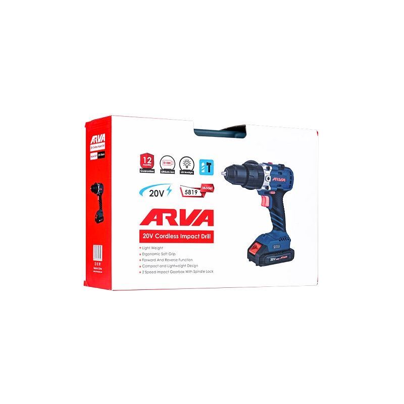 دریل شارژی براشلس 20 ولت 2 باتری کد 5819 آروا ARVA 1*M23