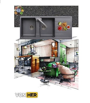 سینک ظرفشویی گرانیتی 102 مشکی دو لگن سینی دار ونهر VONHER 12*F15