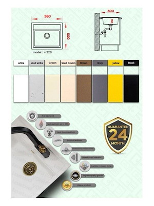 سینک ظرفشویی گرانیتی 229 نقره ای تک لگن ونهر VONHER 12*F14