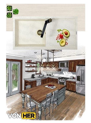 سینک ظرفشویی گرانیتی 444 سفید تک لگن سینی دار ونهر VONHER 12*F15