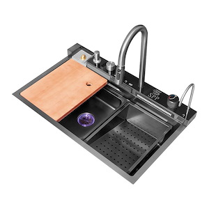 سینک ظرفشویی NANO BLACK کد SPP 4007به همراه شیر سینک پیانویی پنج کلید مدل SPP 4106 +پاف صدرا 