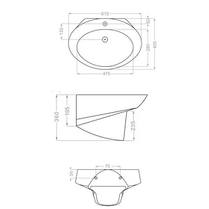 سنگ روشویی مدل الیت نیم پایه سفید ساده درجه دو گلسار 12*A24  نرگس11*12