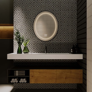 آینه بدون قاب ضد بخار بیضی نور مهتابی  خطی 65 گلسموند GLASS MOND 12*L15