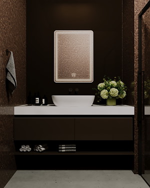 آینه ضد بخار مستطیل عمودی نور دور آفتابی خطی سایز 55*67 گلسموند GLASS MOND 12*L15