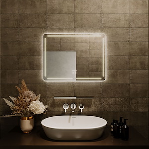 آینه ضد بخار بدون قاب مستطیل افقی نور دور مهتابی خطی سایز 55*67 گلسموند GLASS MOND 12*L8