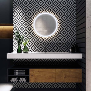 آینه ضد بخار دایره نور دور مهتابی نور پشت آفتابی خطی سایز 70 گلسموند GLASS MOND 12*L15