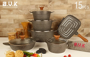 سرویس قابلمه 15 پارچه طوسی گرانیت مدل VK713515-9 بی وی کی BVK 