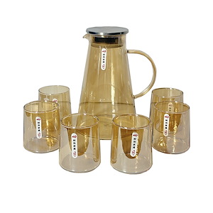 ست 7 تایی پارچ و لیوان پیرکس پایین پهن طلایی DELI 1*F31
