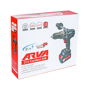 دریل چکشی براشلس 21 ولت دو باطری کد 5972 آروا ARVA 1*M42