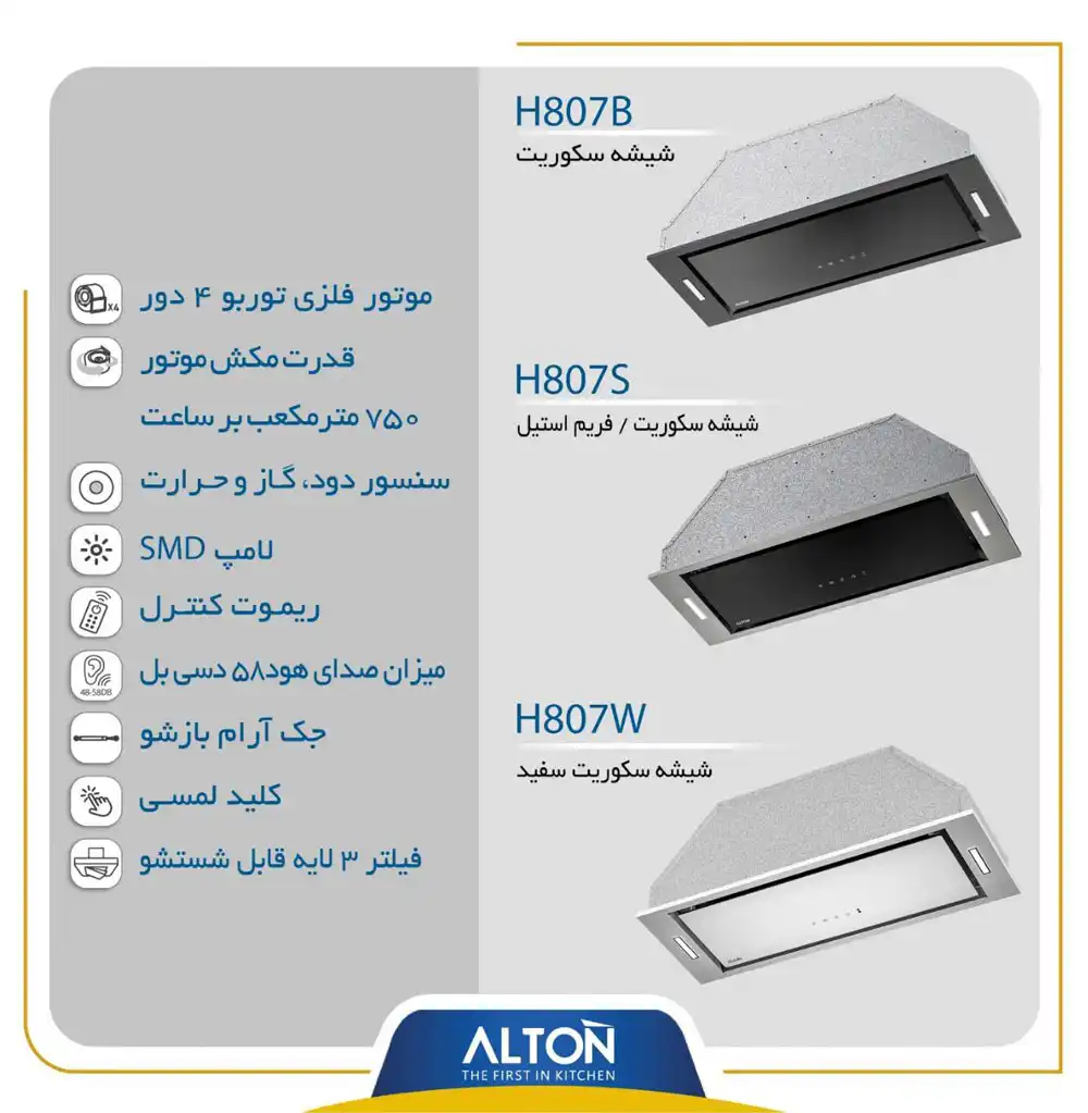 هود مخفی سفید 80 س.م مدل H800W MOTION آلتون ALTON مریم9*12