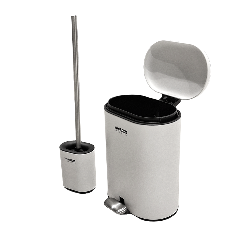 ست فرچه سیلیکونی و سطل زباله 6 لیتری پدالی سرویس بهداشتی سفید مات مدل HTB037 پرایم PRIME 