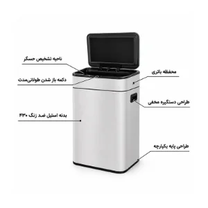 سطل زباله 40 لیتری باسنسور با سیستم ضدعفونی کننده ازون و سطل داخلی مدل HTD 587-40L پرایم PRIME 