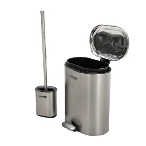 ست فرچه سیلیکونی و سطل زباله 6 لیتری پدالی سرویس بهداشتی تیتانیوم مات مدل HTB031 پرایم PRIME 