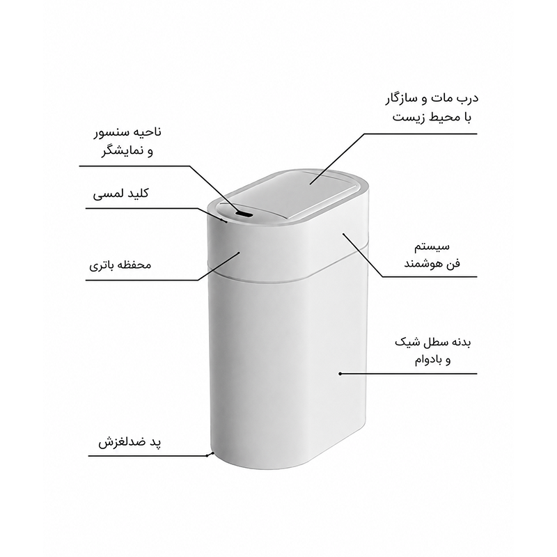 سطل زباله 9 لیتری باسنسور با درب پروانه ای با قابلیت ساکشن کیسه زباله مدل HTD 787-9L پرایم PRIME 