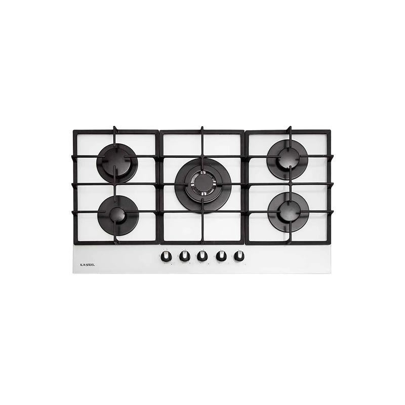 اجاق گاز پنج شعله شیشه ای کد G527W ایلیا استیل