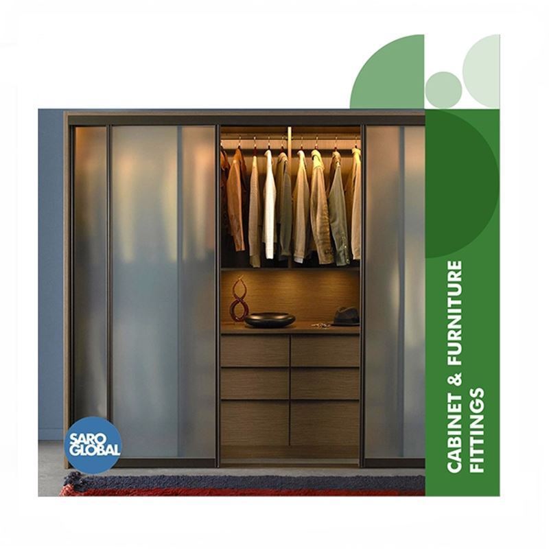 مکانیزم درب کمد ریلی دو درب با پروفیل SLIDE LINE آرام بند SLS-2DR مشکی سارو SARO