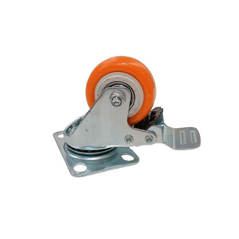 چرخ 50 ترمزدار نارنجی پایه کروم | مقاوم، ایمن و مناسب تجهیزات متحرک