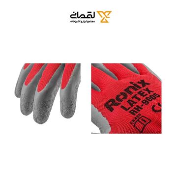 دستکش لاتکس کف مواد طوسی نخ قرمز به همراه تگ سبک مدل RH-9005 رونیکس RONIX-02