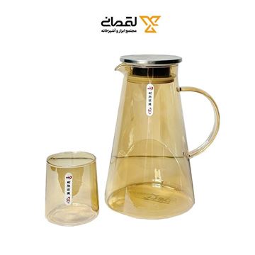 تصویر ست 7 تایی پارچ و لیوان پیرکس پایین پهن طلایی DELI